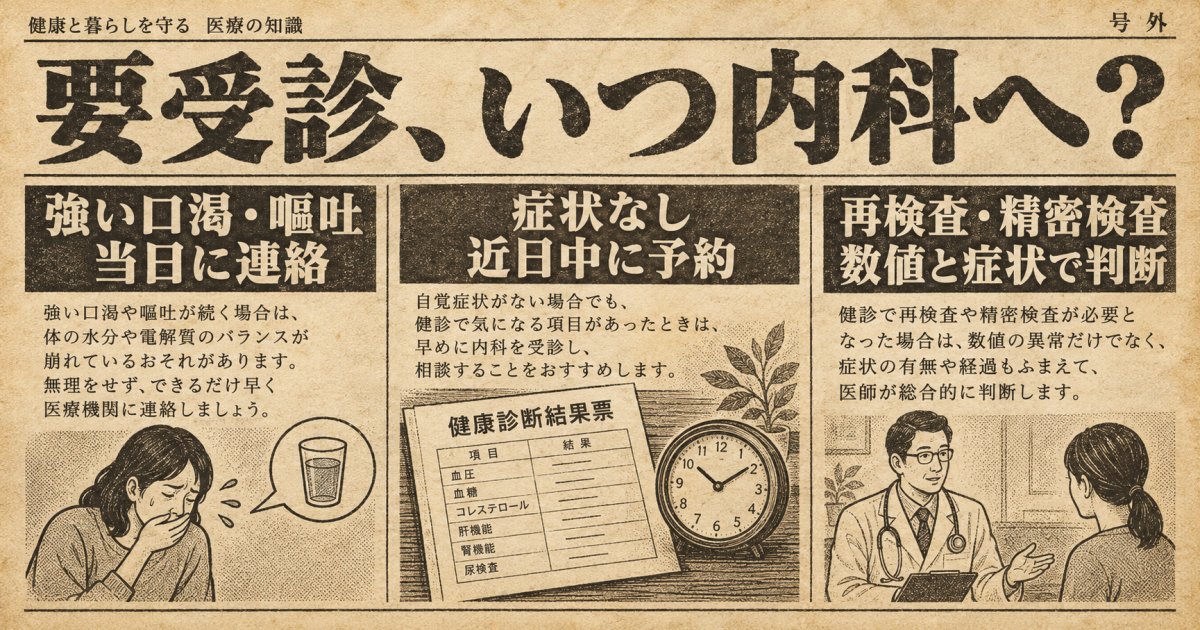 健診でHbA1cが「要受診」なら、内科へいつ行けばよい？