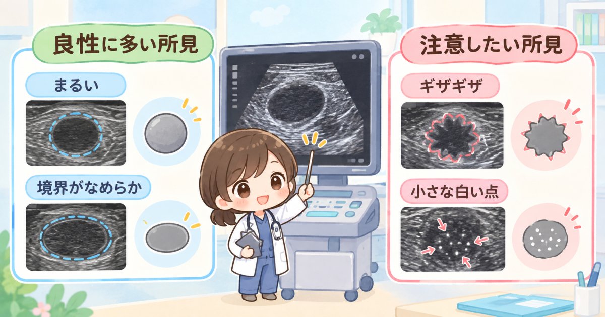 エコー検査で見る良性・悪性の違い:形・境界・石灰化・リンパ節