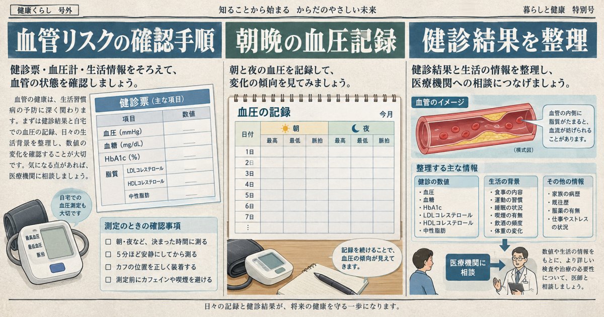 血圧や血糖にコレステロールも高めのとき血管リスクをセルフチェックする手順
